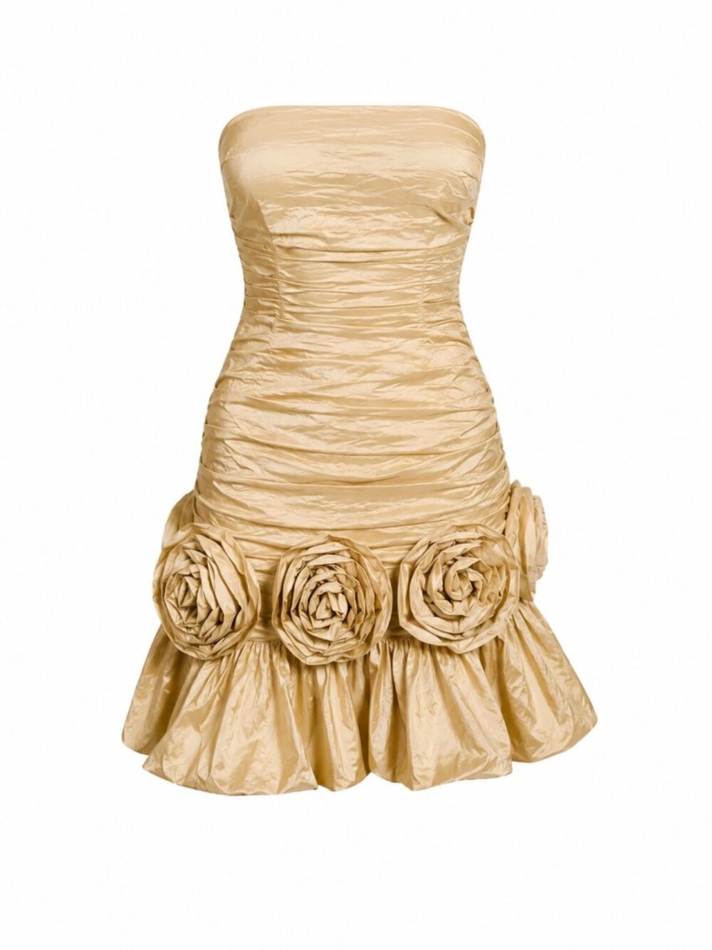 BCBG Max Azria Champagne Gold Rosette Strapless Cocktail Dress Sz 2 - Picture 3 of 6